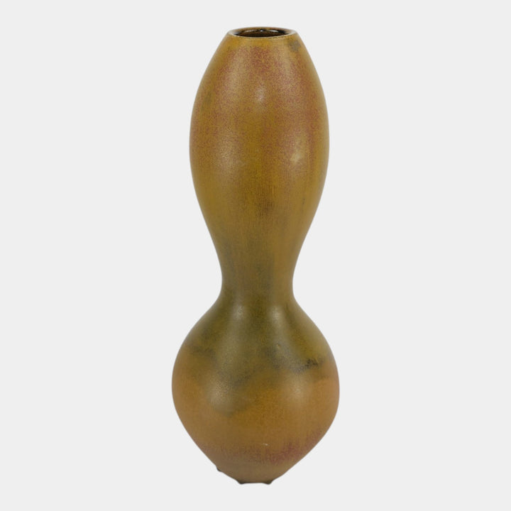 Kurt Wild Studio Art Pottery Green Brown Sculptural Double Gourd Floor Vase