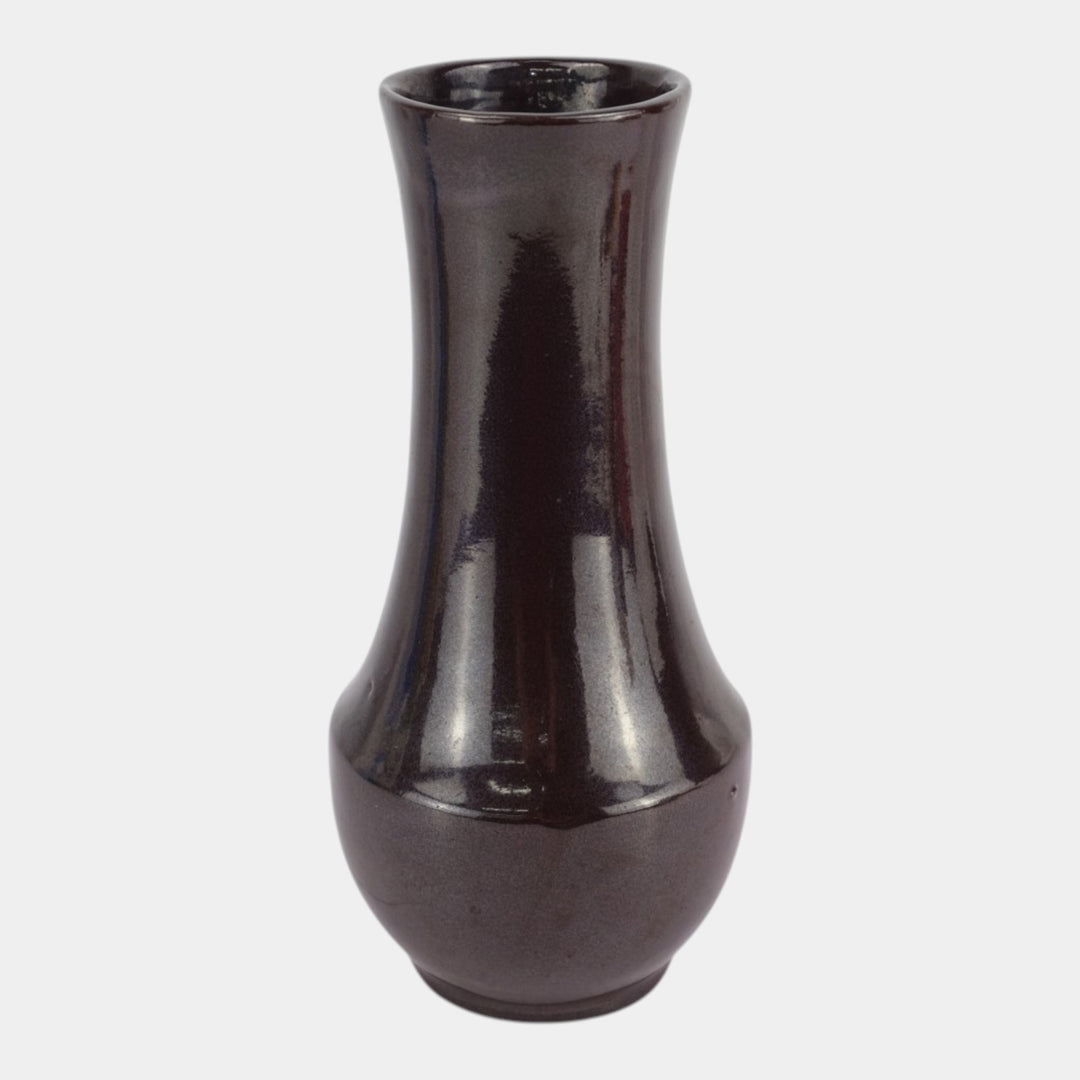 Haeger Pottery 1970s Modern Deco Art Pottery Ceramic Dark Brown Bottle Form Vase