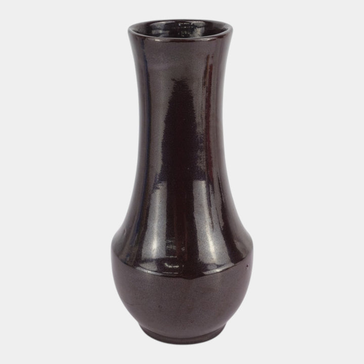 Haeger Pottery 1970s Modern Deco Art Pottery Ceramic Dark Brown Bottle Form Vase