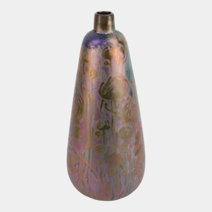 Weller Sicard 1902-07 Art Nouveau Iridescent Luster Floral Tall Bottle Vase 397