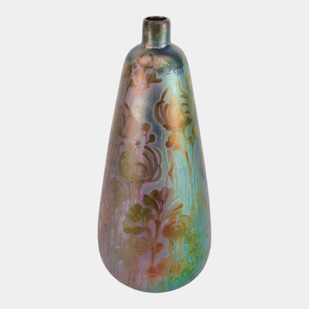 Weller Sicard 1902-07 Art Nouveau Iridescent Luster Floral Tall Bottle Vase 397