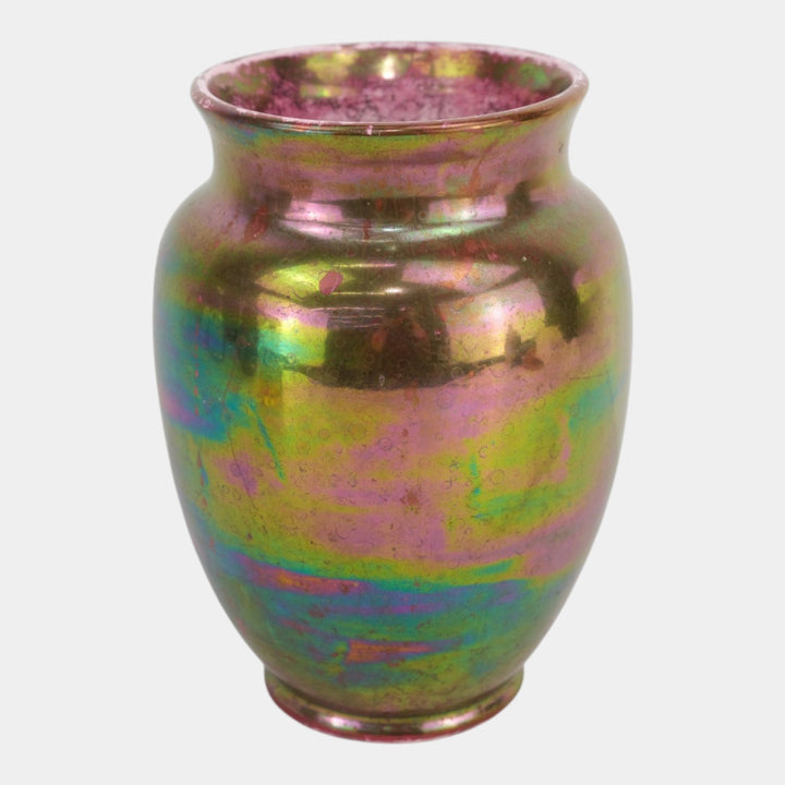 Weller Lustre 1920 Vintage Art Deco Pottery Green Gold Iridescent Flower Vase