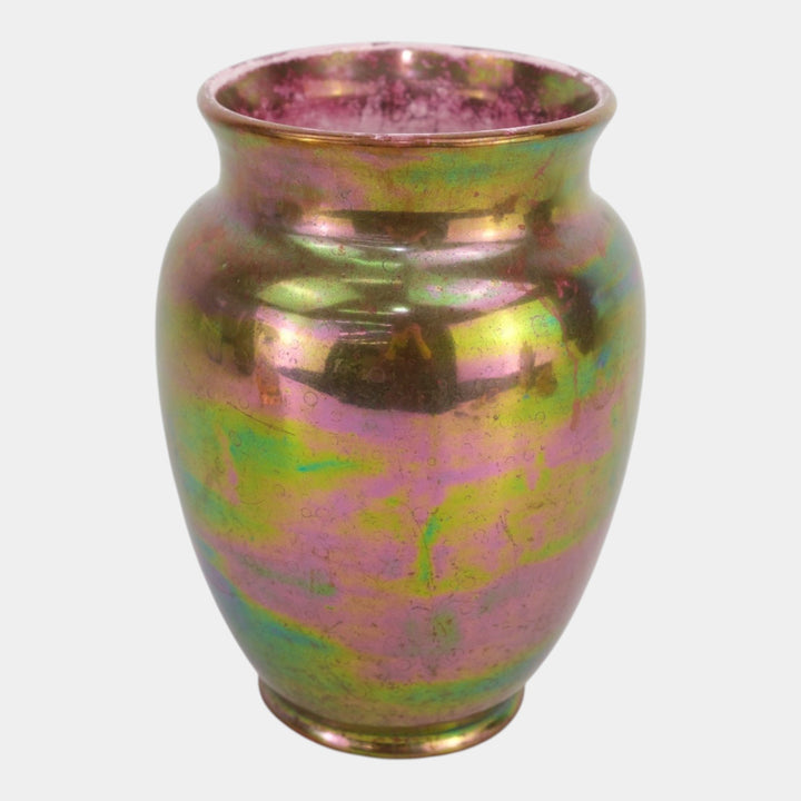Weller Lustre 1920 Vintage Art Deco Pottery Green Gold Iridescent Flower Vase