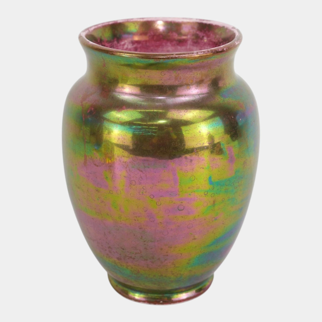 Weller Lustre 1920 Vintage Art Deco Pottery Green Gold Iridescent Flower Vase