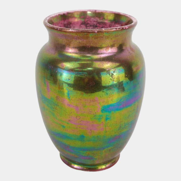 Weller Lustre 1920 Vintage Art Deco Pottery Green Gold Iridescent Flower Vase
