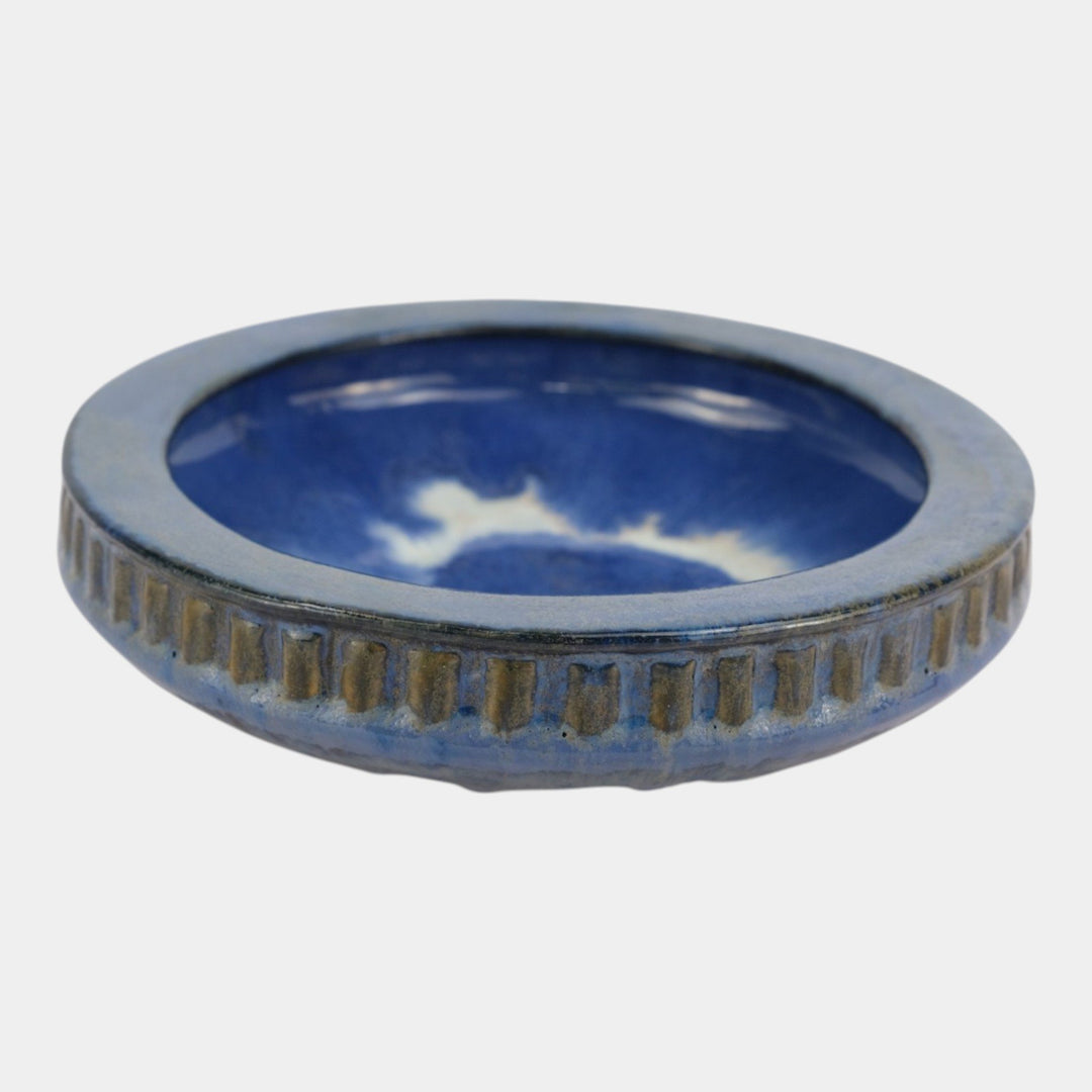 Fulper Arts And Crafts Pottery Blue Flambe Decorated Outer Rim Bowl 407M