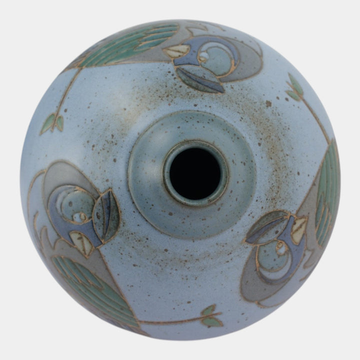 Kurt Wild Studio Art Pottery Blue Figural Bird Branch Large Decorated Vase