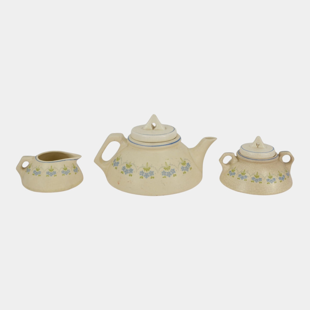 Roseville Creamware 1910 Pottery Forget Me Not Decorated Teapot Sugar Creamer
