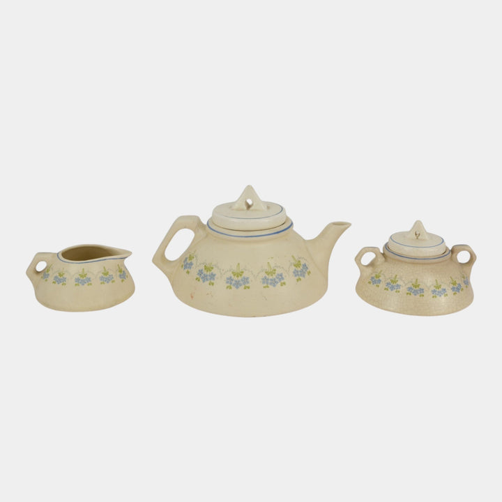 Roseville Creamware 1910 Pottery Forget Me Not Decorated Teapot Sugar Creamer