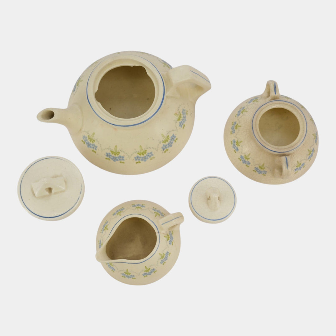 Roseville Creamware 1910 Pottery Forget Me Not Decorated Teapot Sugar Creamer