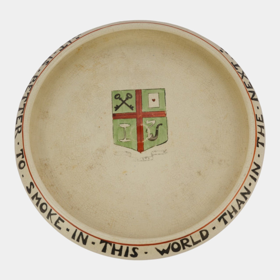 Roseville Pottery Creamware 1910 Coat Of Arms & Smoking Motto Large Smokers Tray
