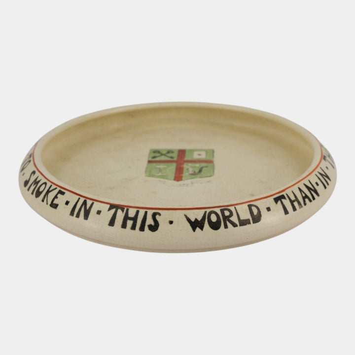 Roseville Pottery Creamware 1910 Coat Of Arms & Smoking Motto Large Smokers Tray