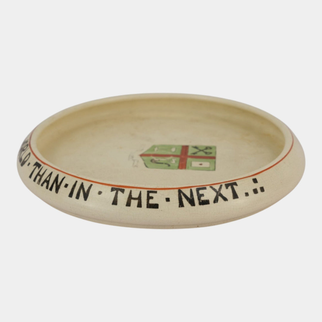Roseville Pottery Creamware 1910 Coat Of Arms & Smoking Motto Large Smokers Tray