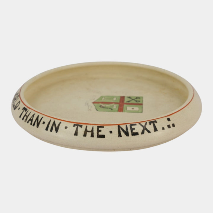 Roseville Pottery Creamware 1910 Coat Of Arms & Smoking Motto Large Smokers Tray