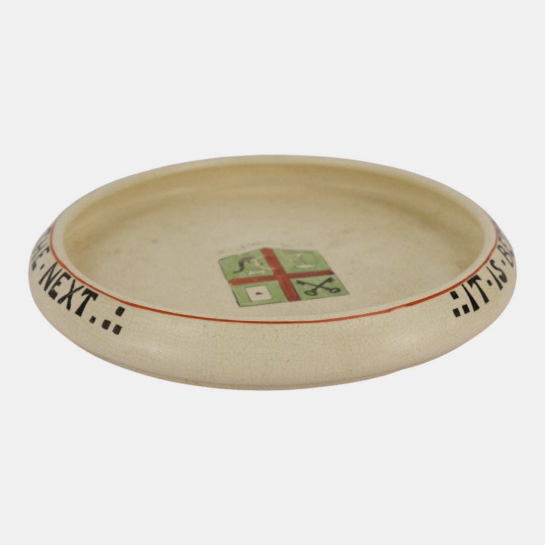 Roseville Pottery Creamware 1910 Coat Of Arms & Smoking Motto Large Smokers Tray