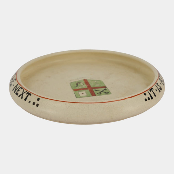 Roseville Pottery Creamware 1910 Coat Of Arms & Smoking Motto Large Smokers Tray