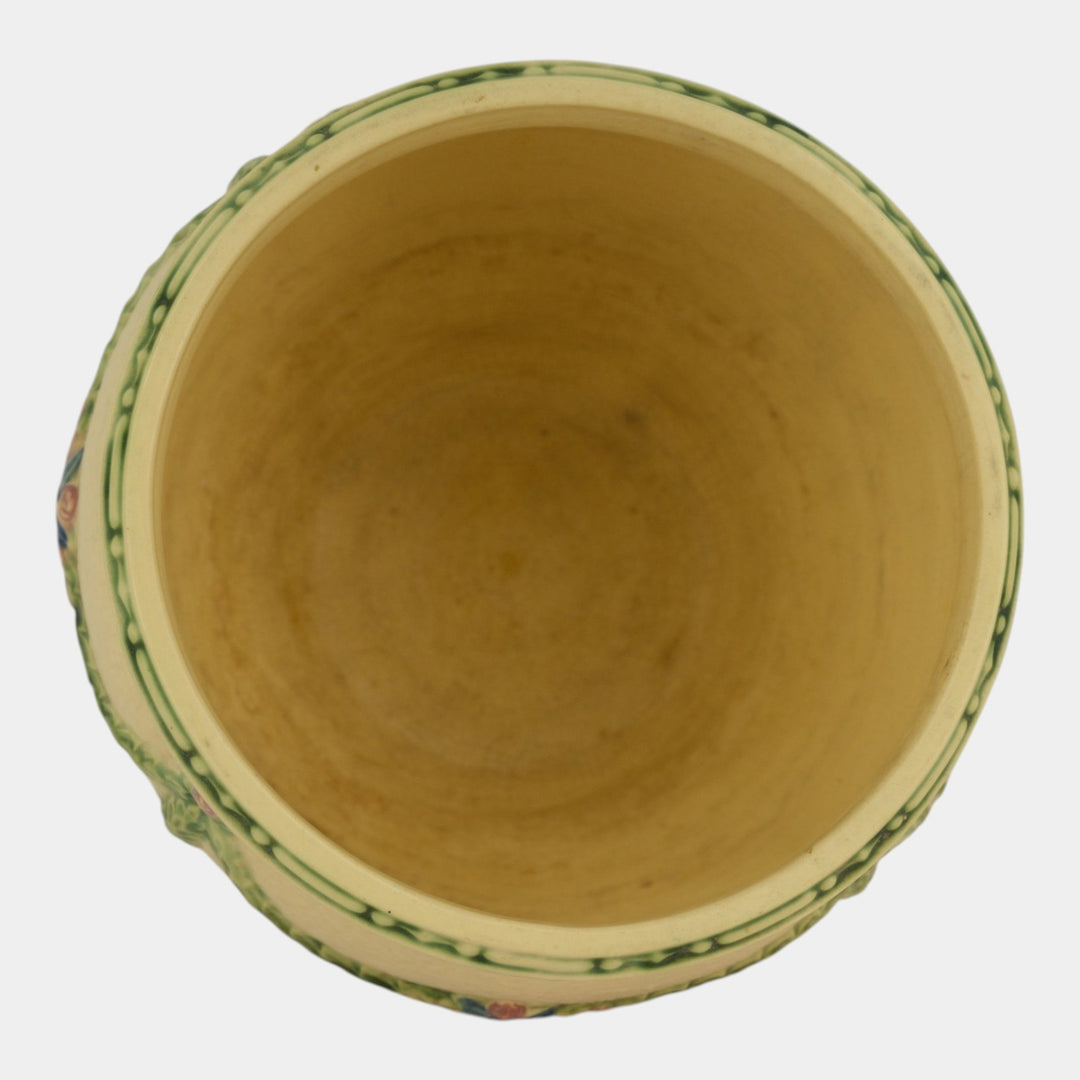 Roseville La Rose Ivory 1924 Art Pottery Jardiniere Planter For Pedestal 604-8