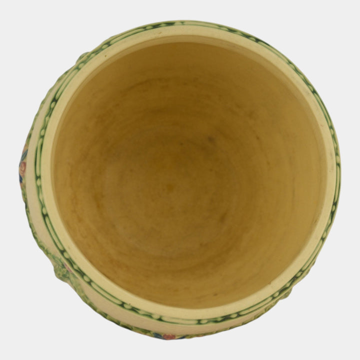 Roseville La Rose Ivory 1924 Art Pottery Jardiniere Planter For Pedestal 604-8