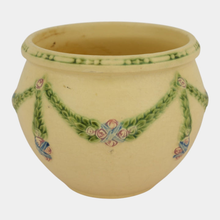 Roseville La Rose Ivory 1924 Vintage Art Pottery Jardiniere Planter 604-6