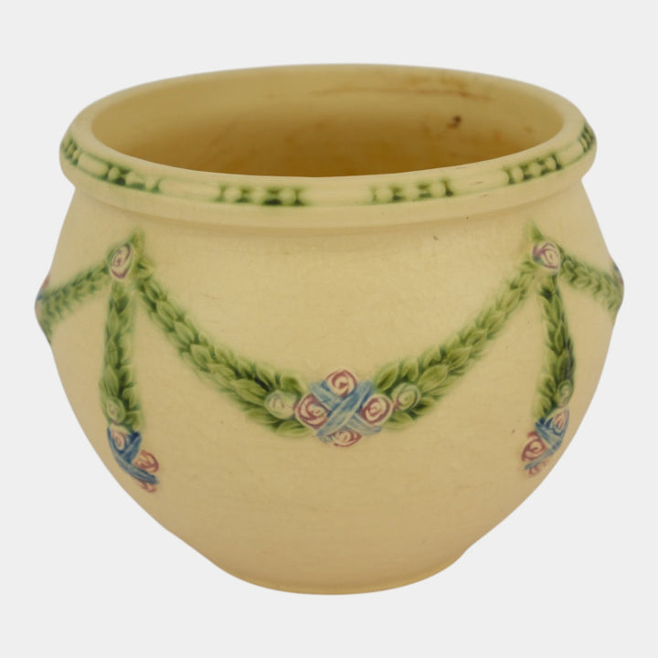 Roseville La Rose Ivory 1924 Vintage Art Pottery Jardiniere Planter 604-6