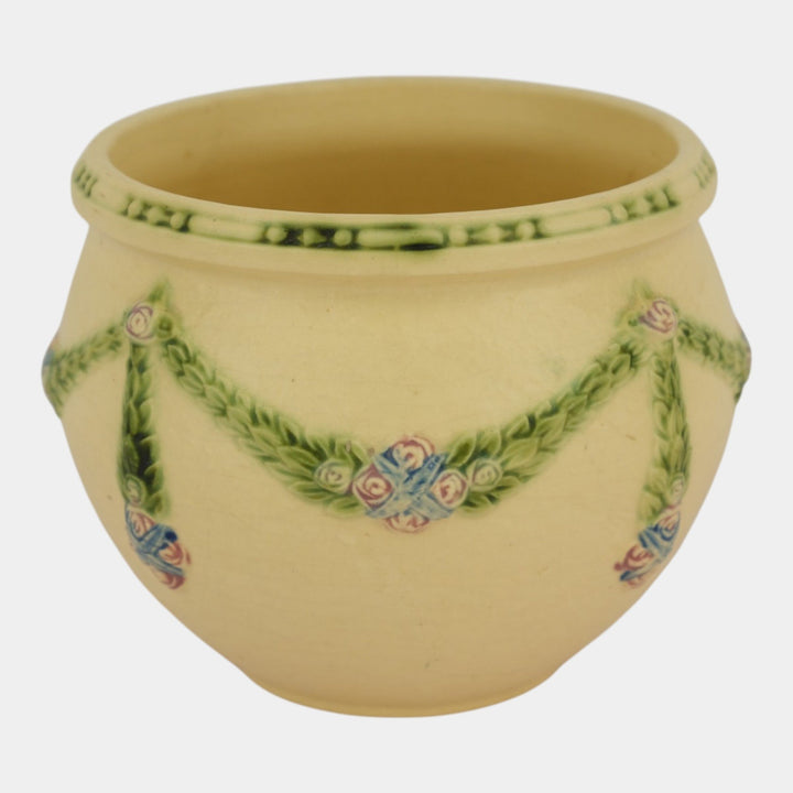 Roseville La Rose Ivory 1924 Vintage Art Pottery Jardiniere Planter 604-6