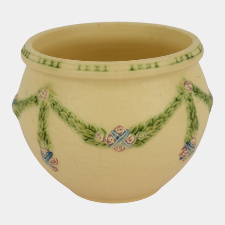 Roseville La Rose Ivory 1924 Vintage Art Pottery Jardiniere Planter 604-6