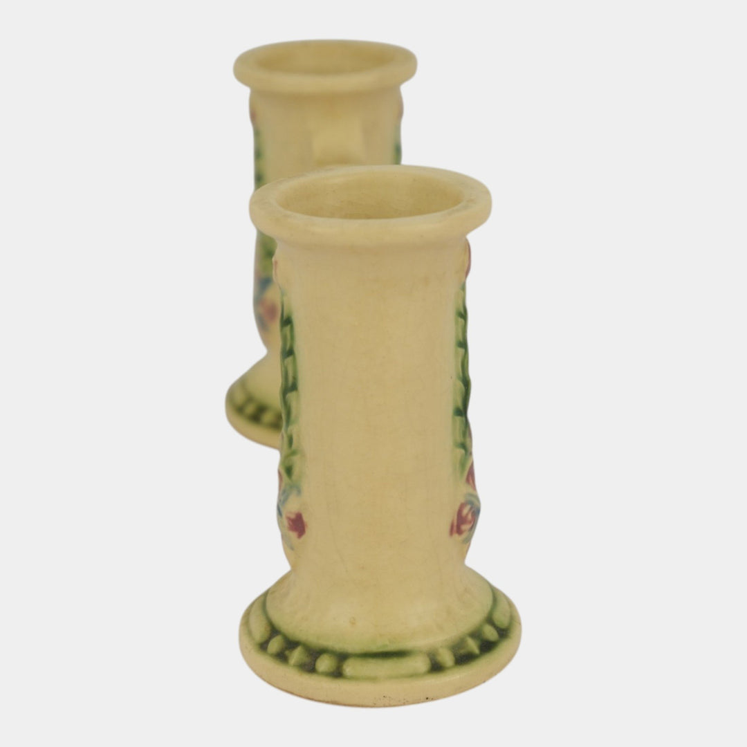 Roseville La Rose Ivory 1924 Vintage Art Pottery Ceramic Double Bud Vase 43-4