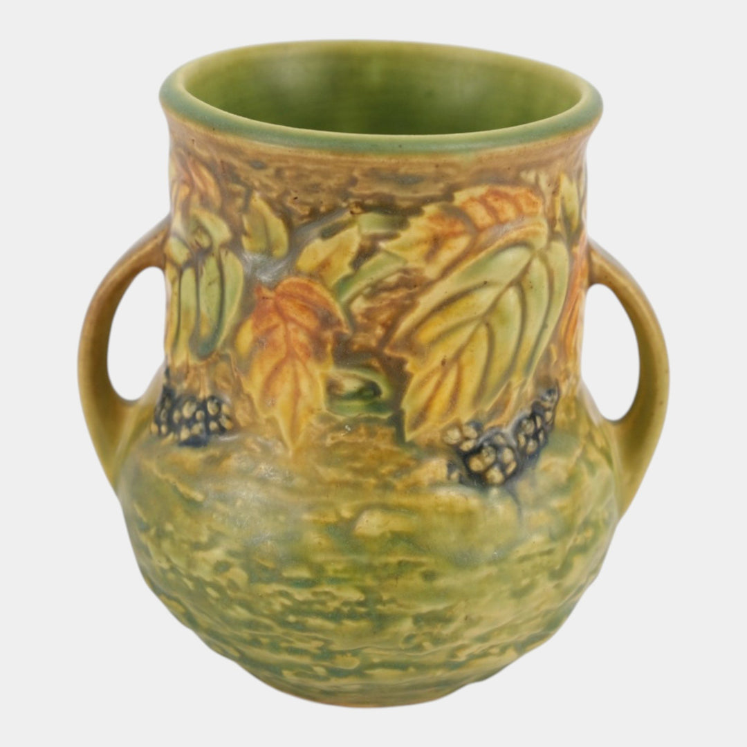 Roseville Blackberry 1932 Vintage Art Pottery Green Handled Ceramic Vase 570-5
