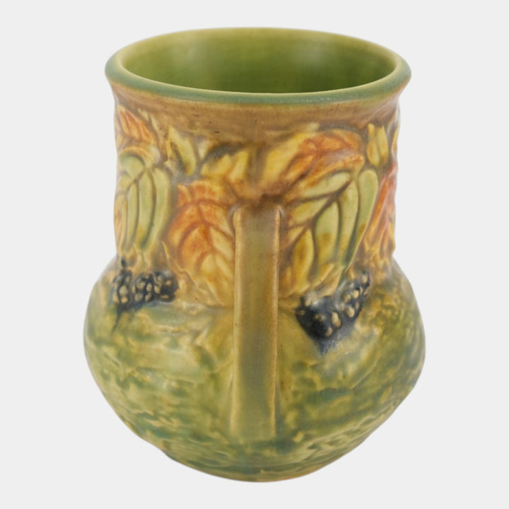 Roseville Blackberry 1932 Vintage Art Pottery Green Handled Ceramic Vase 570-5