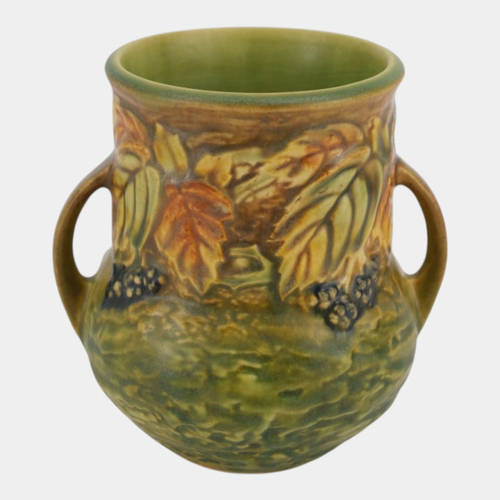 Roseville Blackberry 1932 Vintage Art Pottery Green Handled Ceramic Vase 570-5