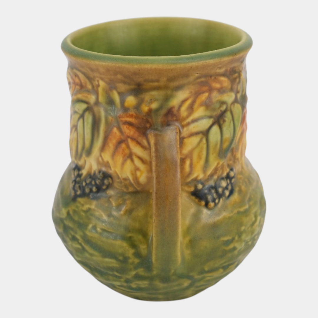 Roseville Blackberry 1932 Vintage Art Pottery Green Handled Ceramic Vase 570-5