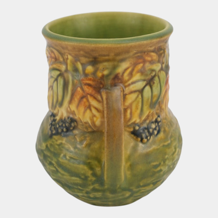 Roseville Blackberry 1932 Vintage Art Pottery Green Handled Ceramic Vase 570-5