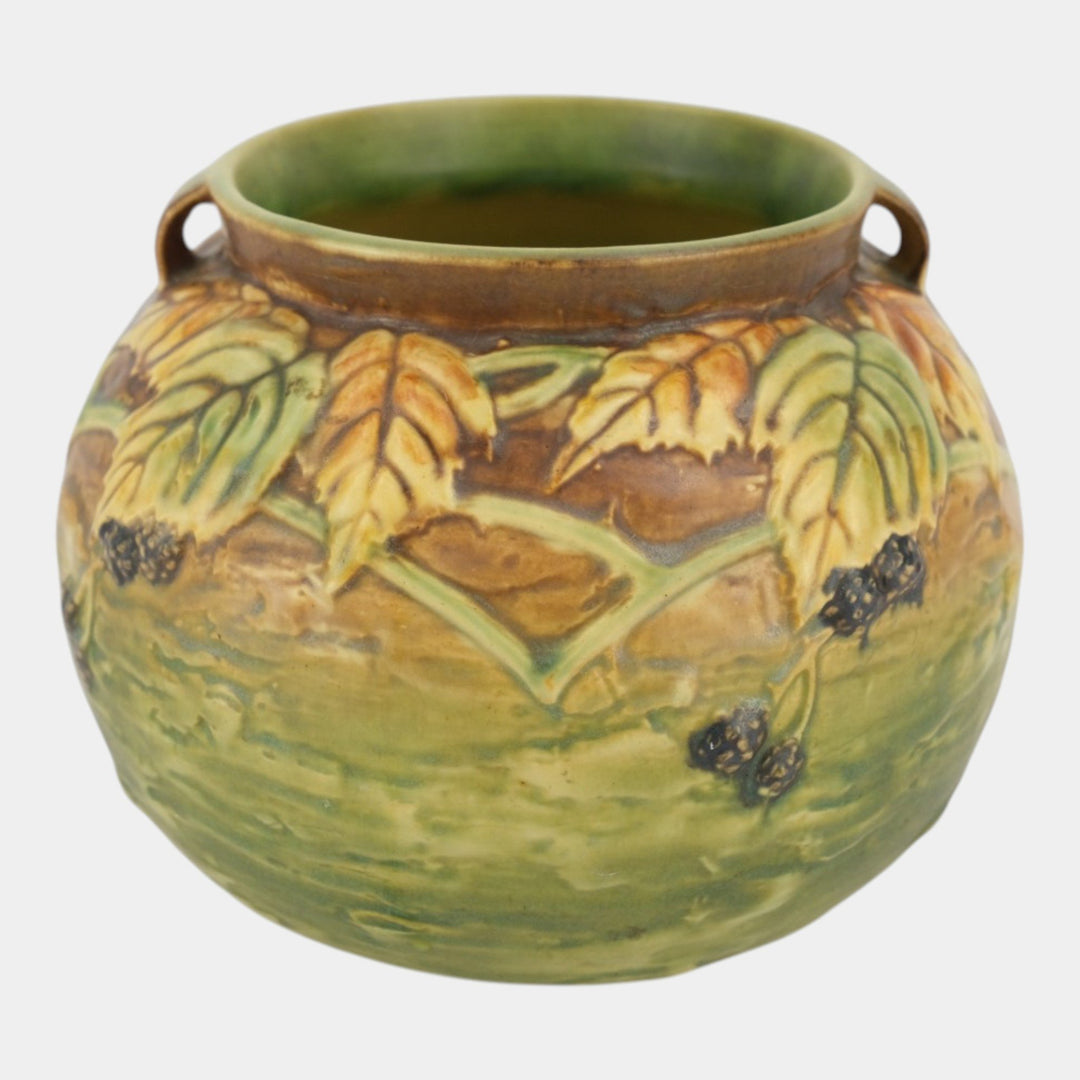 Roseville Blackberry 1932 Vintage Art Pottery Green Bulbous Ceramic Vase 574-6