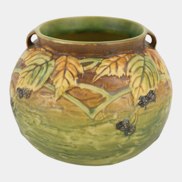 Roseville Blackberry 1932 Vintage Art Pottery Green Bulbous Ceramic Vase 574-6