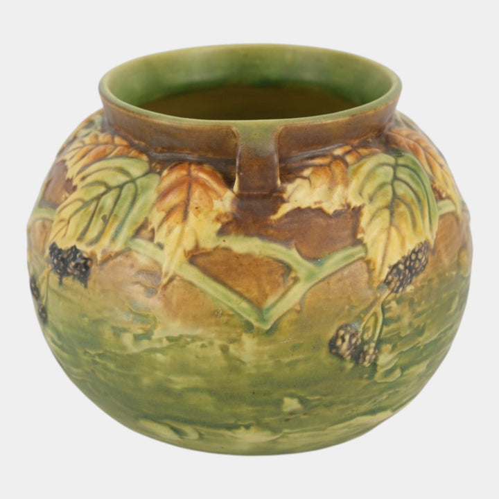 Roseville Blackberry 1932 Vintage Art Pottery Green Bulbous Ceramic Vase 574-6