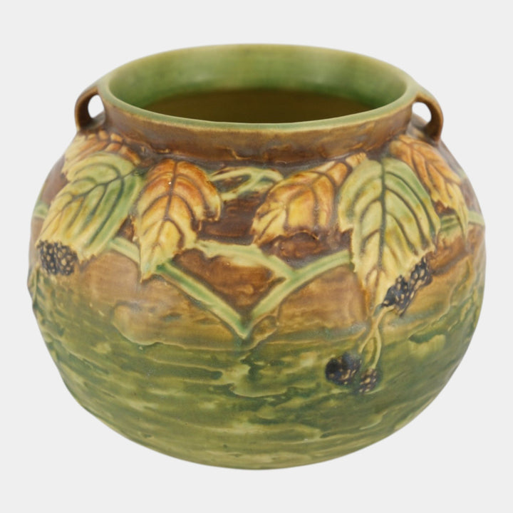 Roseville Blackberry 1932 Vintage Art Pottery Green Bulbous Ceramic Vase 574-6