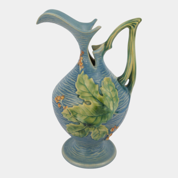 Roseville Bushberry Blue 1941 Vintage Art Pottery Ceramic Pitcher Ewer 2-10