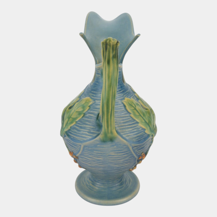 Roseville Bushberry Blue 1941 Vintage Art Pottery Ceramic Pitcher Ewer 2-10