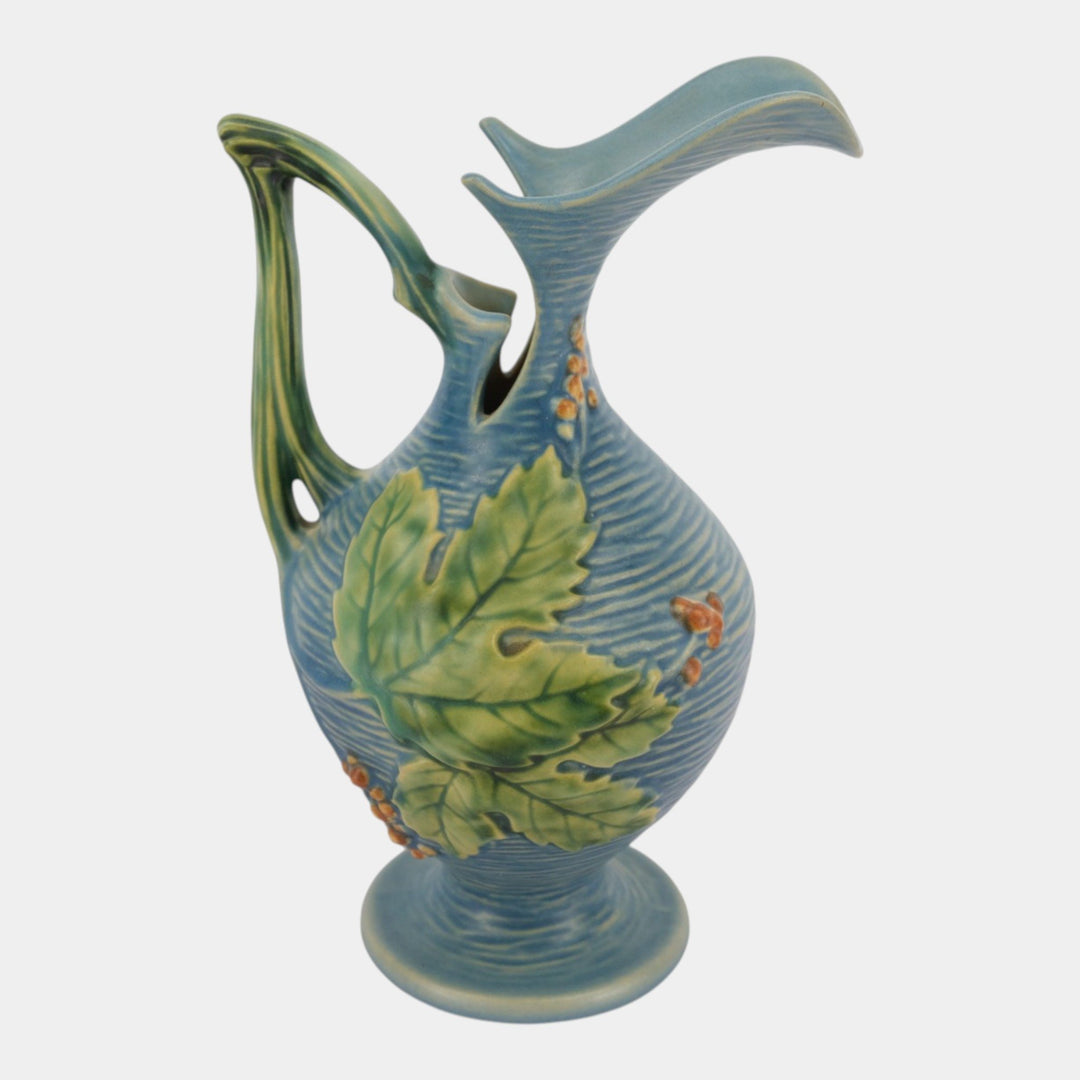 Roseville Bushberry Blue 1941 Vintage Art Pottery Ceramic Pitcher Ewer 2-10