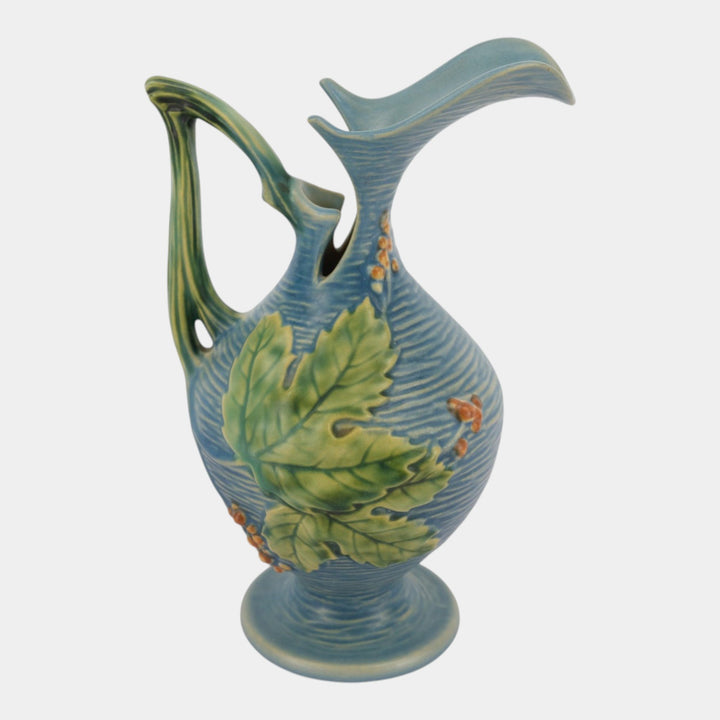 Roseville Bushberry Blue 1941 Vintage Art Pottery Ceramic Pitcher Ewer 2-10