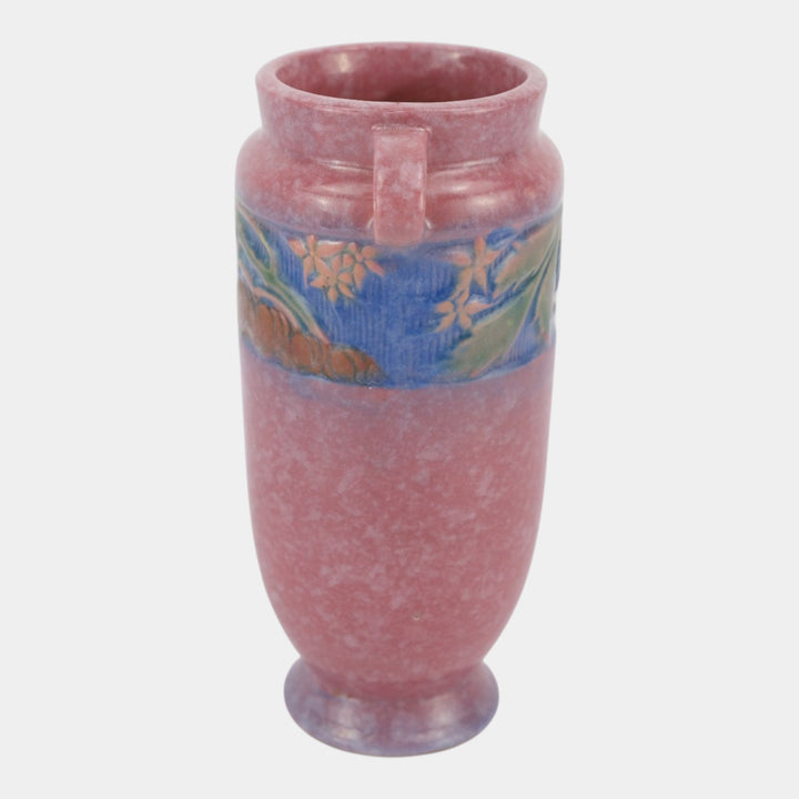 Roseville Baneda Pink 1932 Vintage Arts And Crafts Pottery Flower Vase 590-7