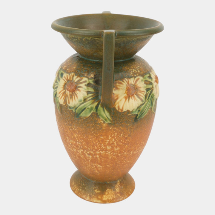 Roseville Dahlrose Brown 1928 Vintage Arts And Crafts Pottery Flower Vase 369-10