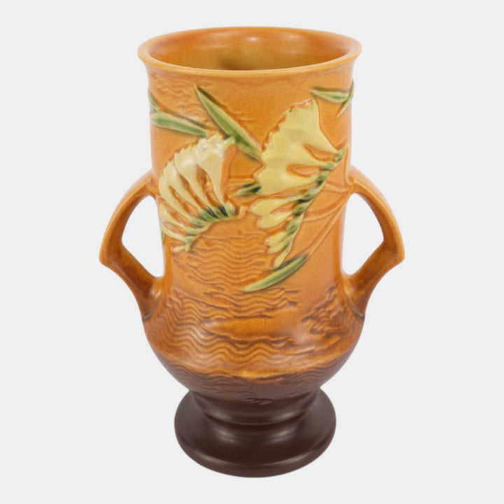 Roseville Freesia Brown 1945 Vintage Mid Century Modern Art Pottery Vase 123-9