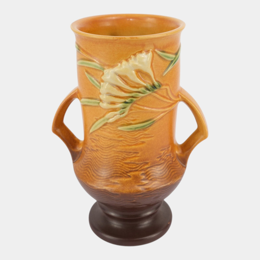 Roseville Freesia Brown 1945 Vintage Mid Century Modern Art Pottery Vase 123-9