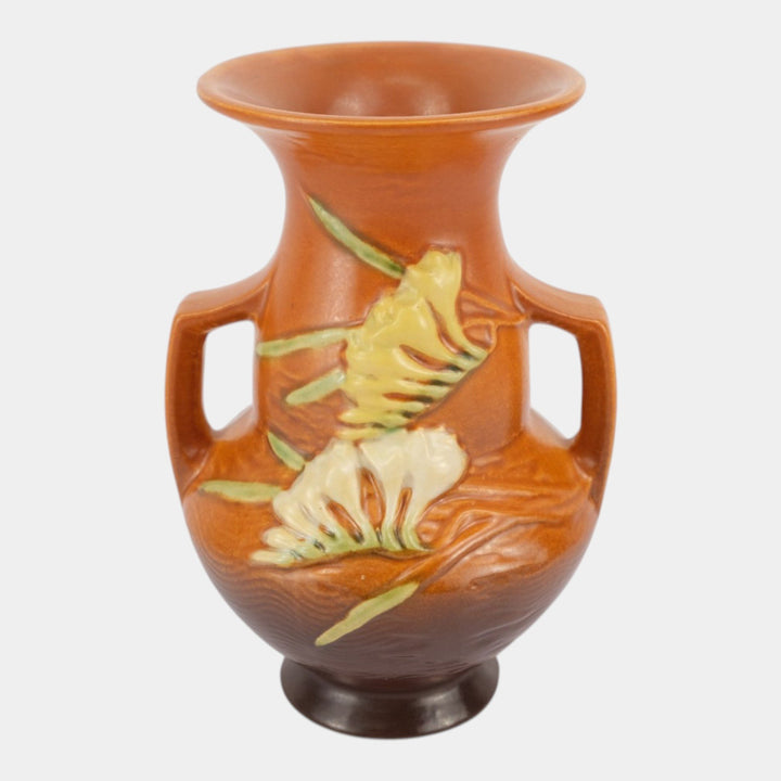 Roseville Freesia Brown 1945 Vintage Art Pottery Ceramic Vase 122-8