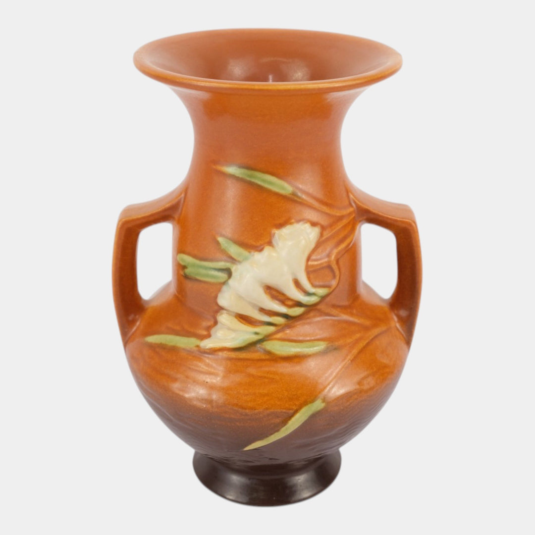 Roseville Freesia Brown 1945 Vintage Art Pottery Ceramic Vase 122-8