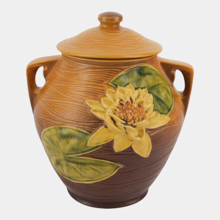 Roseville Water Lily Brown 1943 Vintage Art Pottery Ceramic Cookie Jar 1-8