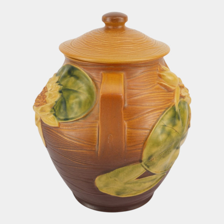 Roseville Water Lily Brown 1943 Vintage Art Pottery Ceramic Cookie Jar 1-8