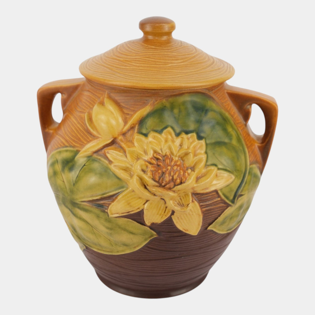 Roseville Water Lily Brown 1943 Vintage Art Pottery Ceramic Cookie Jar 1-8