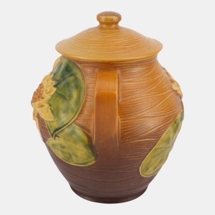 Roseville Water Lily Brown 1943 Vintage Art Pottery Ceramic Cookie Jar 1-8